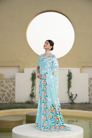 Kaashi Sky Blue Cotton Jamdani Saree